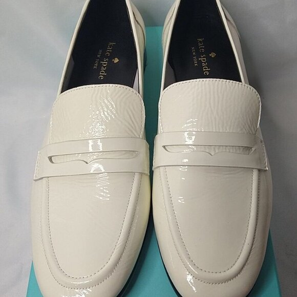KATE SPADE NEW YORK GENEVIEVE OFF WHITE CRINKLE PATENT LEATHER 8 1/2M SHOES - Picture 4 of 7